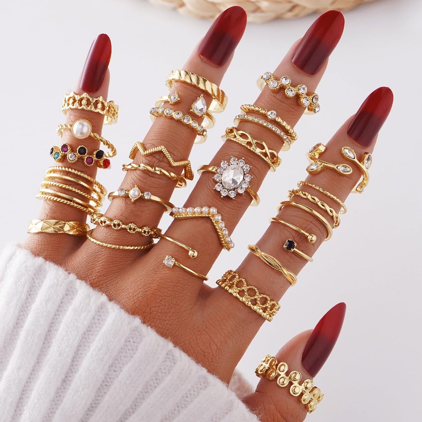 KISS WIFE Anillos apilables de oro para mujer, delicado juego de an...