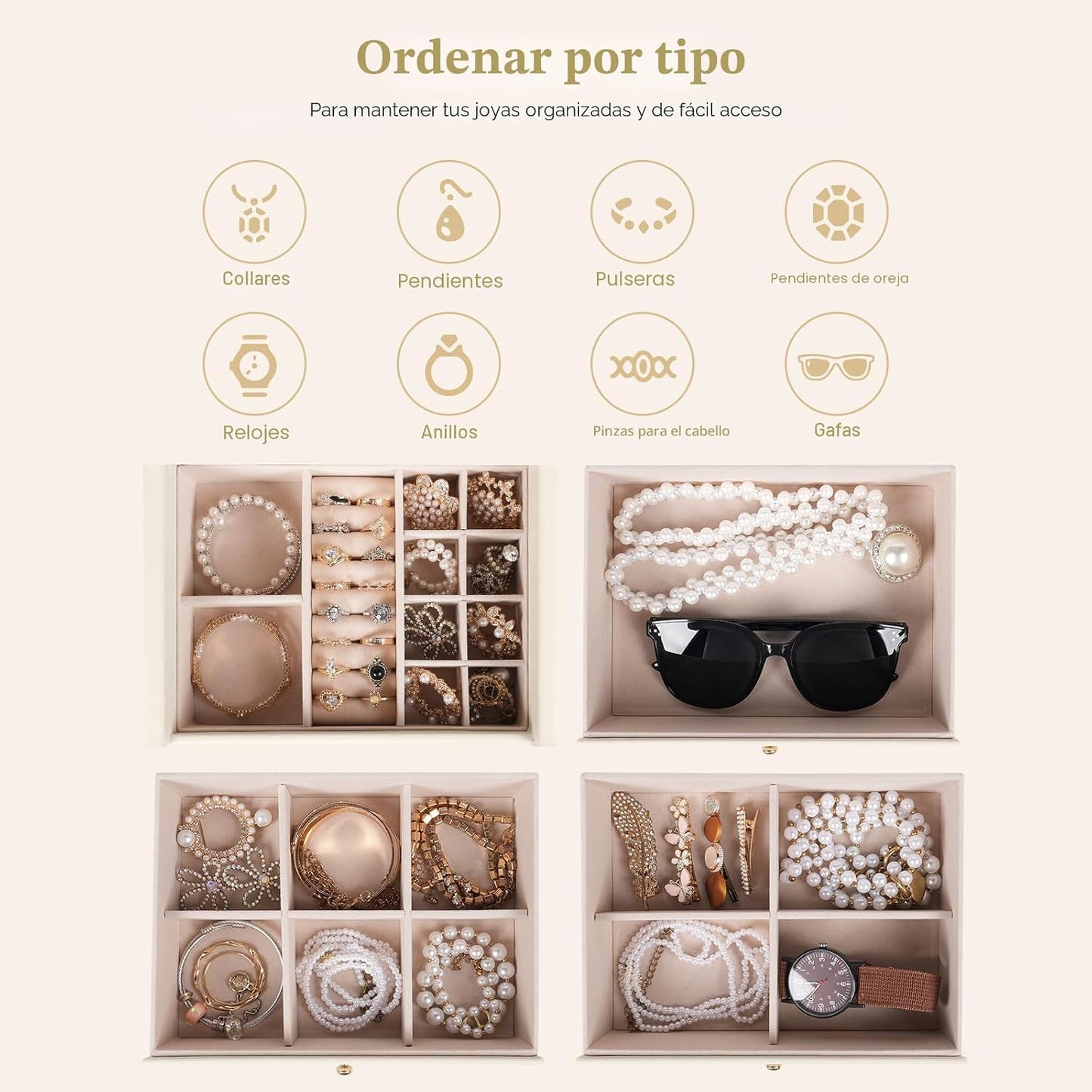 Dajasan Organizador grande de joyero, organizador de almacenamiento...