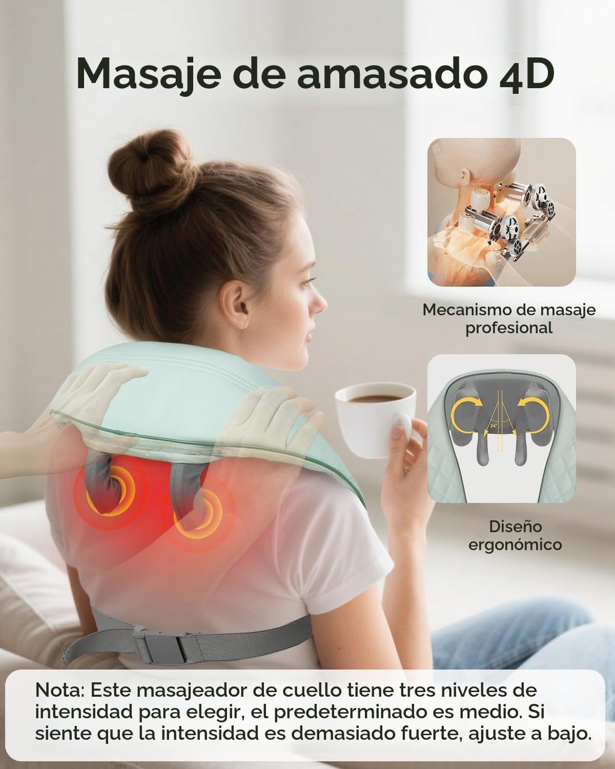 Snailax - Masajeador Shiatsu Inalámbrico para Cuello con Calor, Mas...