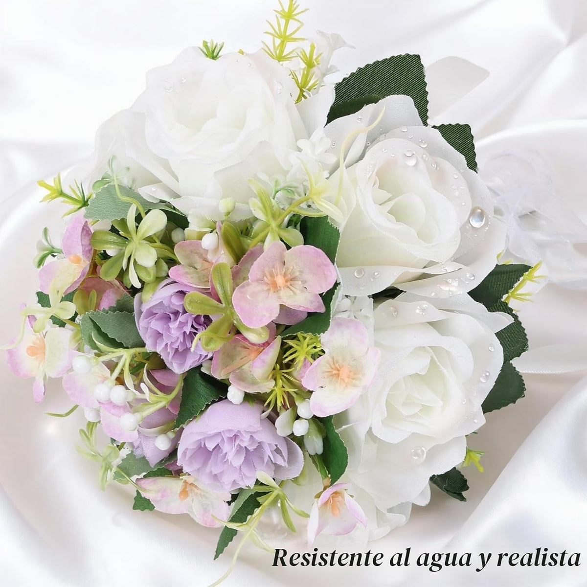 Qeedy - Ramos de boda para novia, rosas artificiales de seda de 8 p...