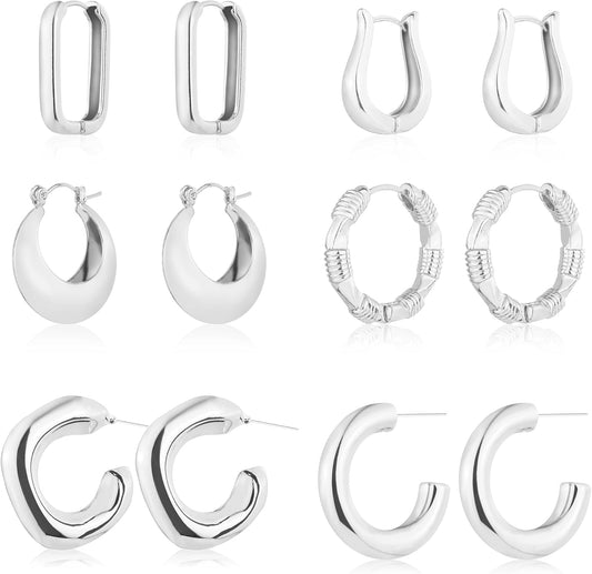 6 pares de aretes de aro chapados en oro de 14 quilates para mujer,...