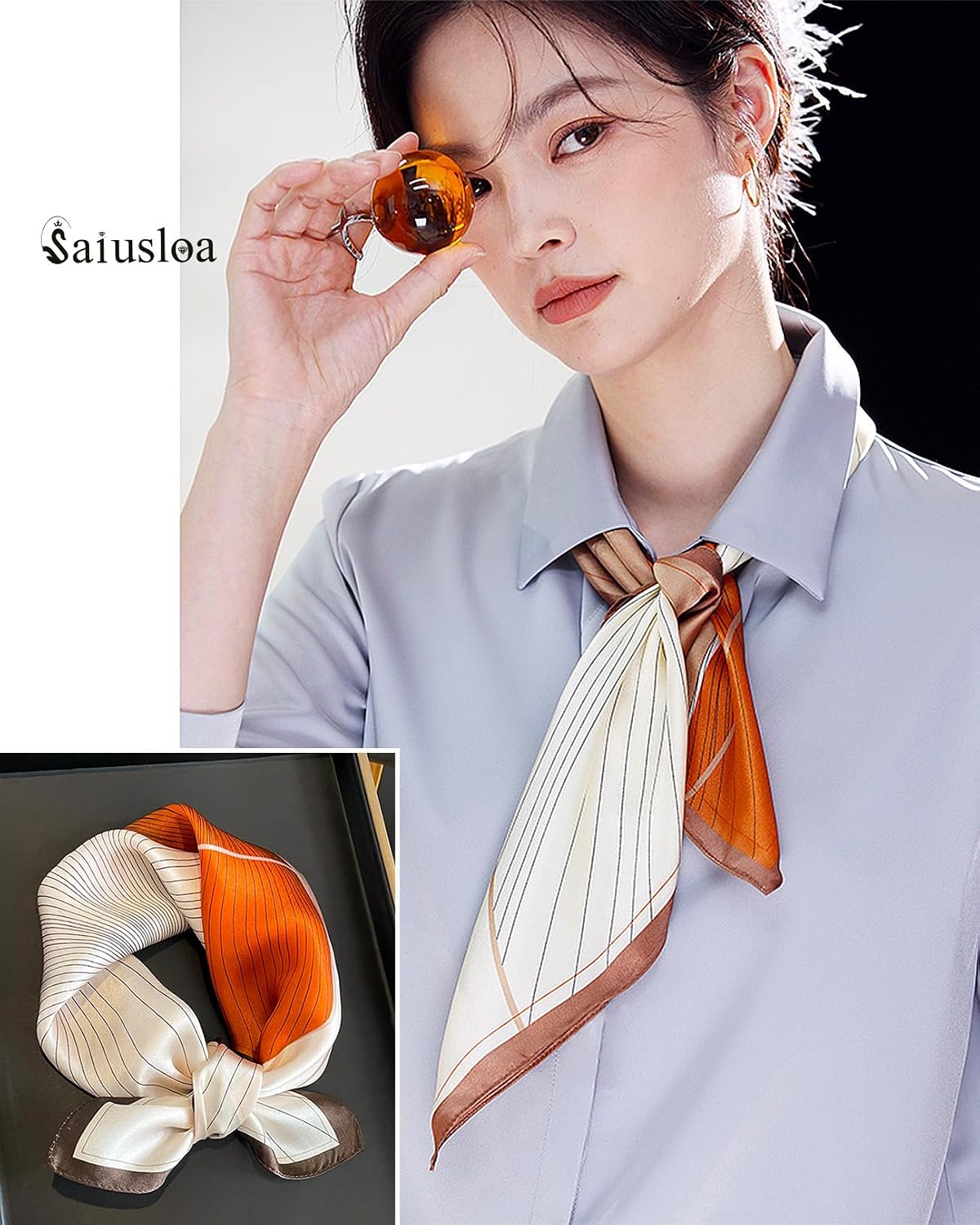Saiusloa Bufanda de cuello para mujer, bufandas sedosas, pañuelos p...