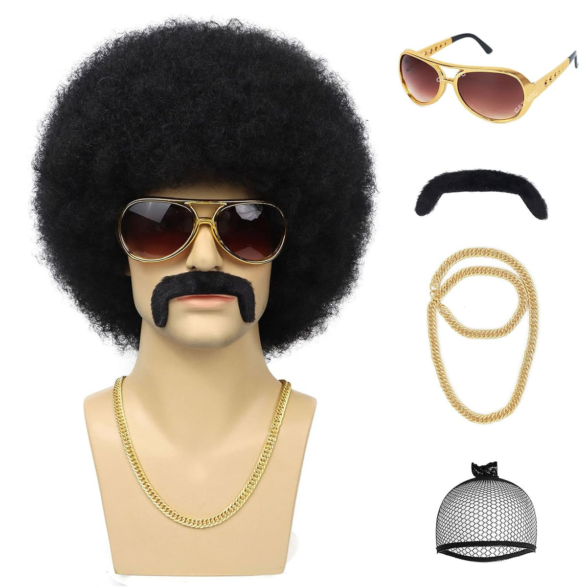 G&amp;T Wig Peluca afro de los años 70 para hombre, disfraz de disc...