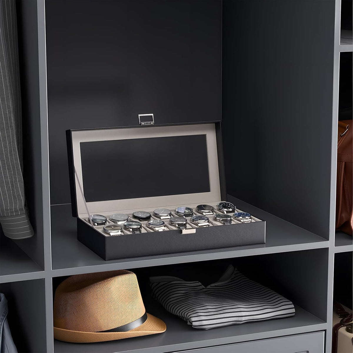 ProCase Caja de reloj para hombres, Organizador de caja de reloj co...