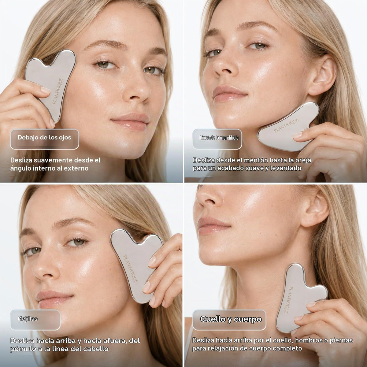 PLANTIFIQUE Herramienta facial Gua Sha de acero inoxidable - Masaje...