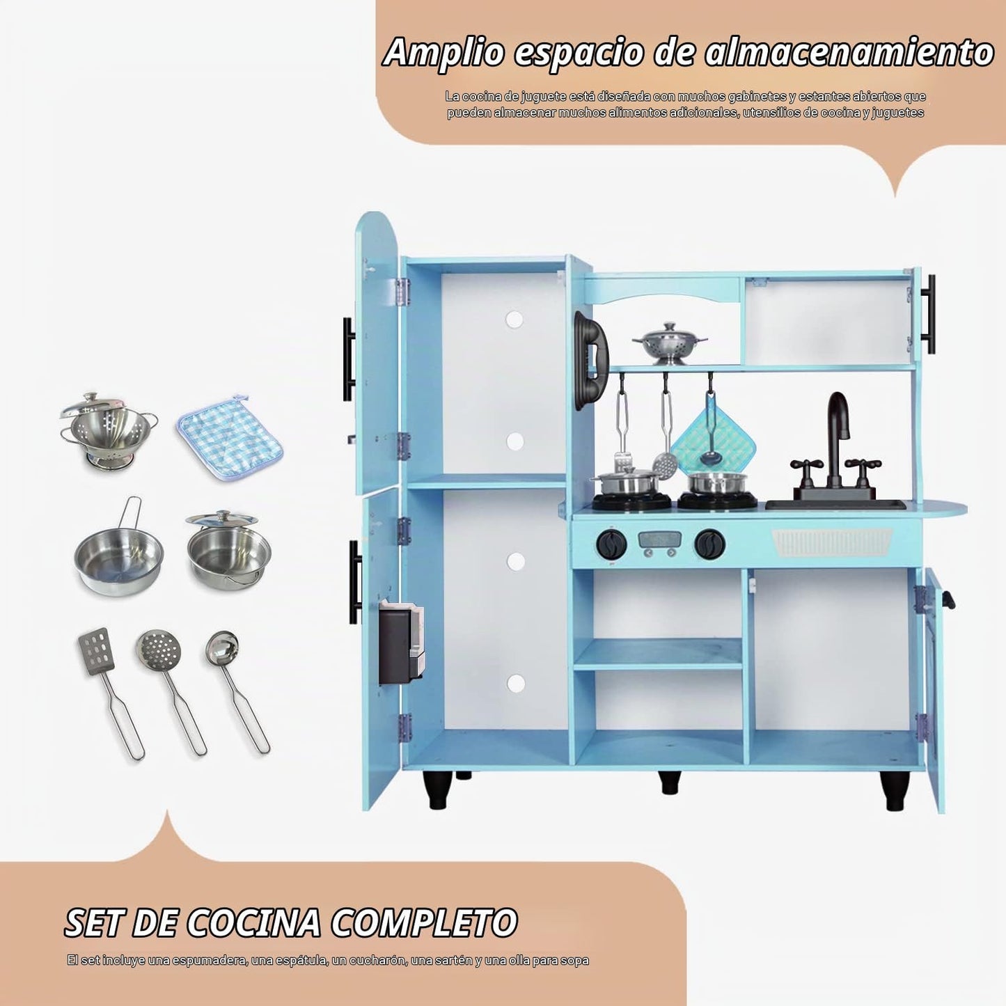 TaoHFE Juego de Cocina de Juguete, Juego de Cocina Azul para Niños...