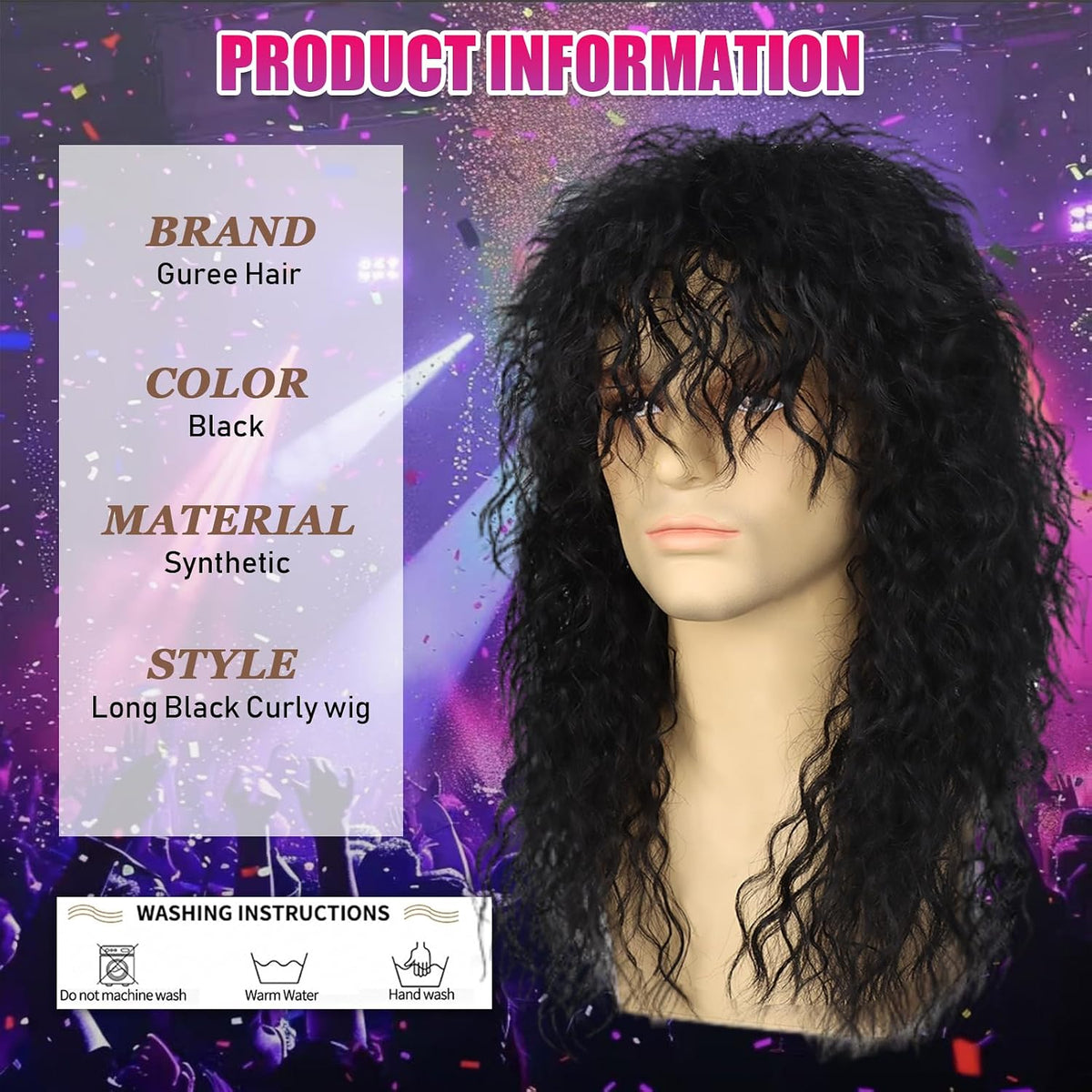 Guree Hair Peluca de salmonete Rocker de los años 80 para hombres y...