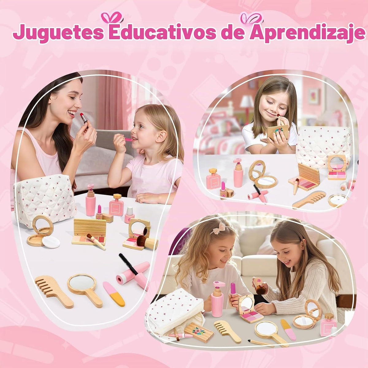 KIDBEST Juego de maquillaje de madera para niñas pequeñas [2026] Ki...