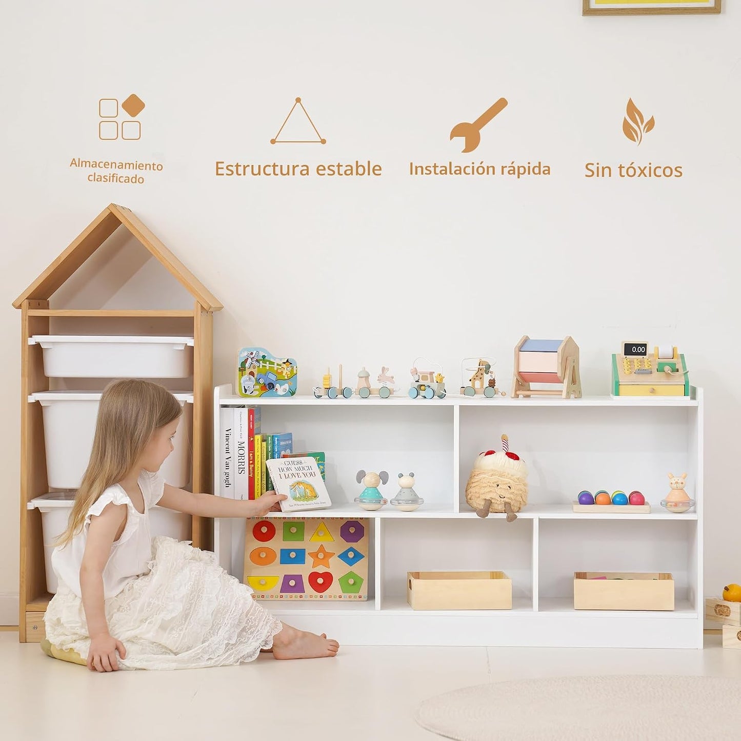 Leeshyah Estante de madera para juguetes de 5 secciones para niños,...