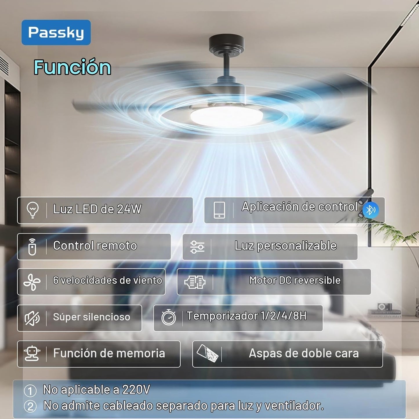 Passky Ventiladores de techo con luces, ventilador de techo elegant...