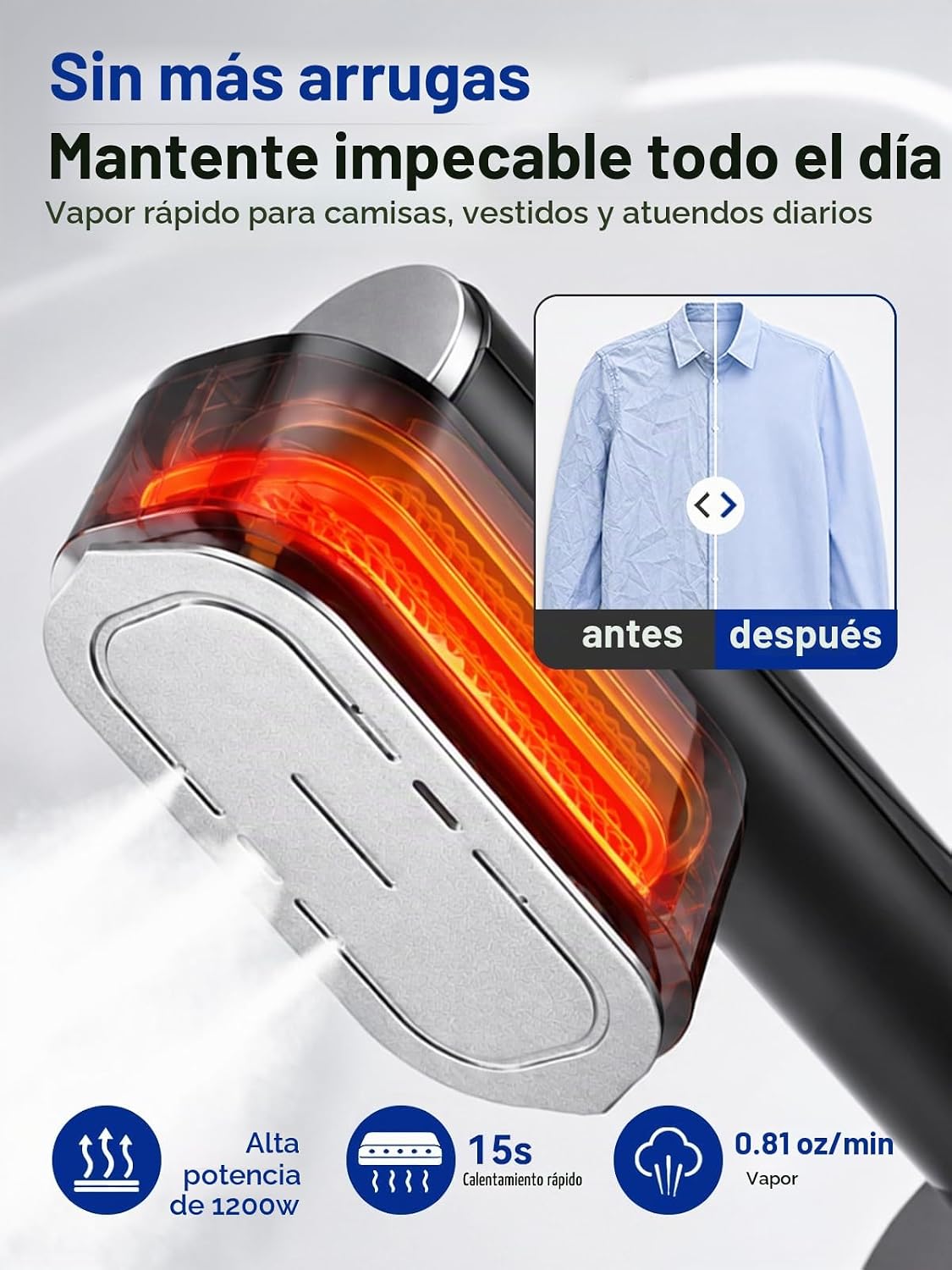 Plancha de vapor portátil 2 en 1 de 1200 W, vaporizador de ropa de...