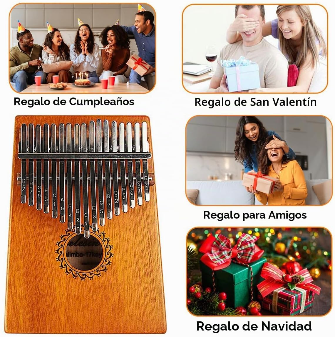 Kalimba - Piano de pulgar de 17 teclas, piano portátil de dedo Mbir...