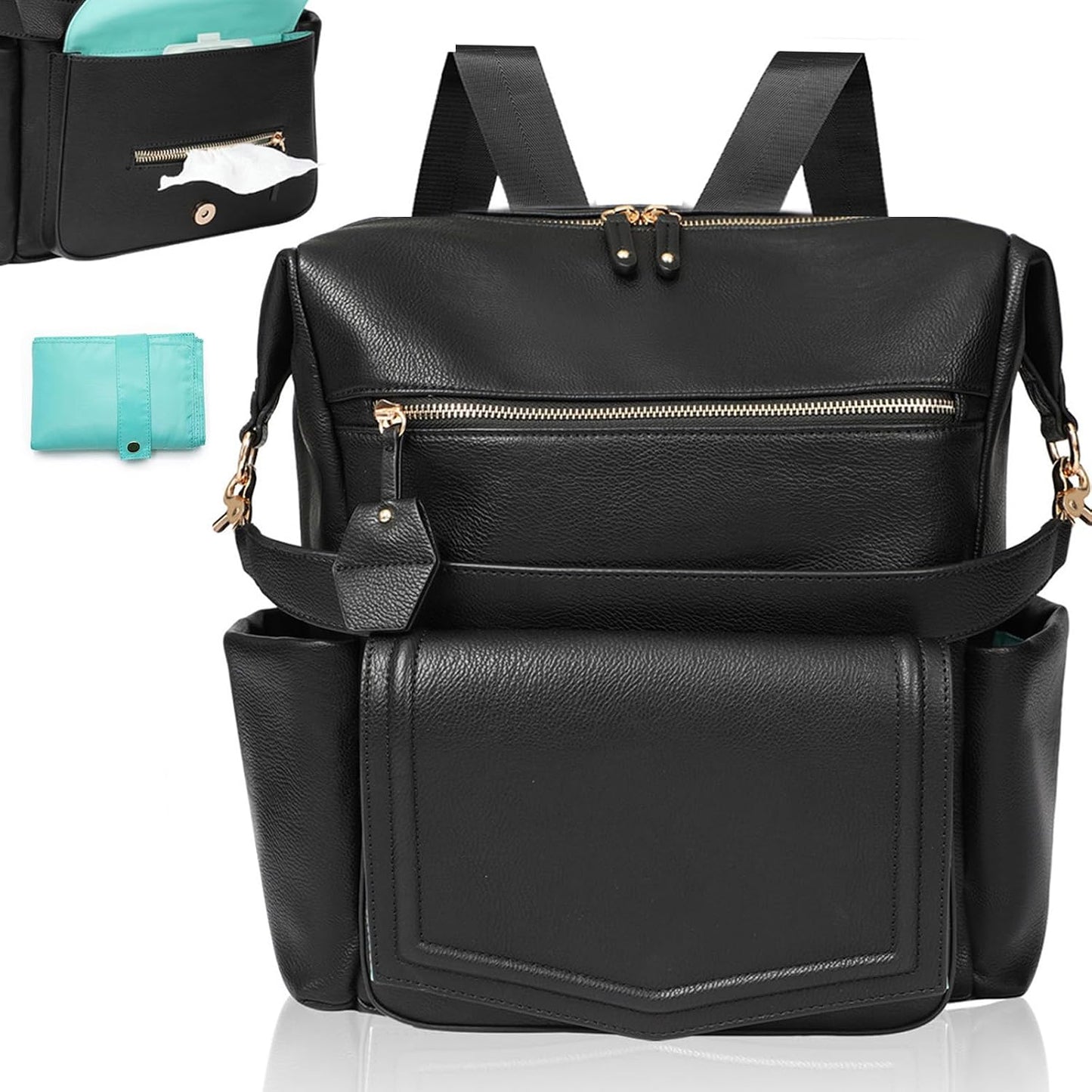 MOMINSIDE - Mochila de cuero convertible para pañales de bebé, bols...