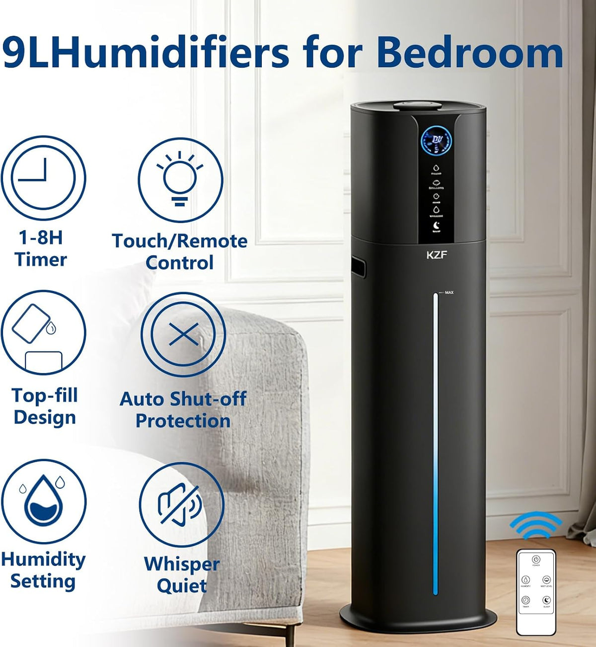 KZF Humidificadores inteligentes de 9L para dormitorio, habitación...
