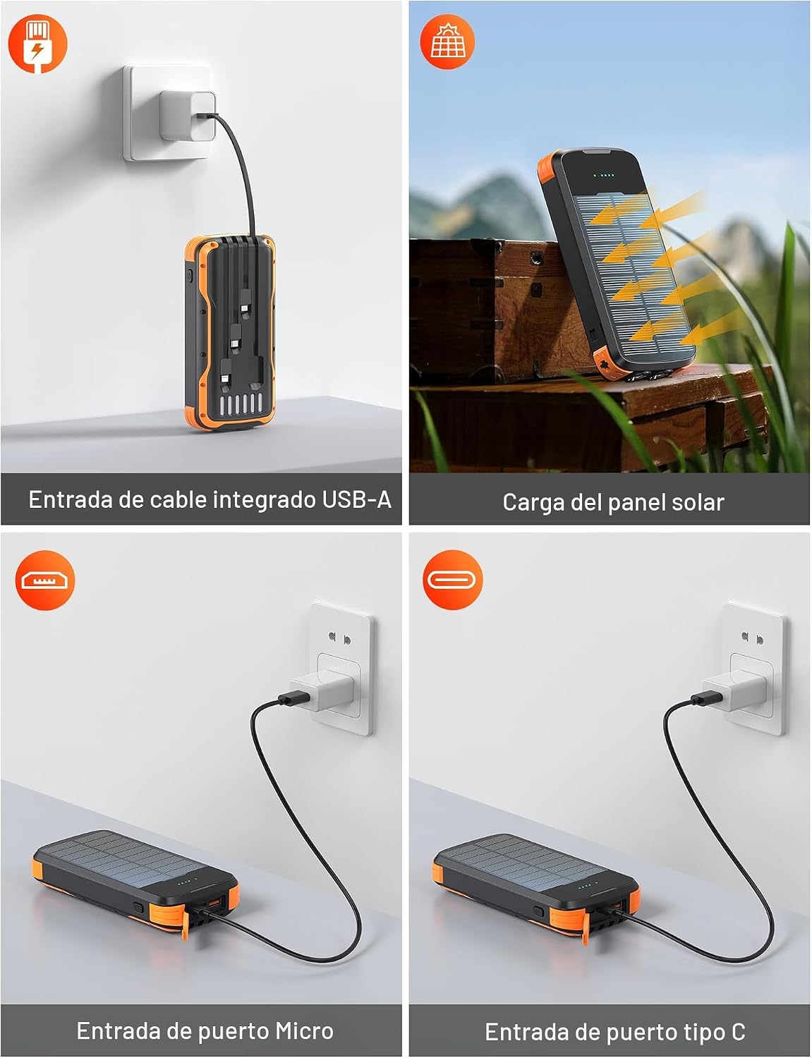 SOXONO Cargador Solar Banco de Energía, Batería Externa de Carga Rá...