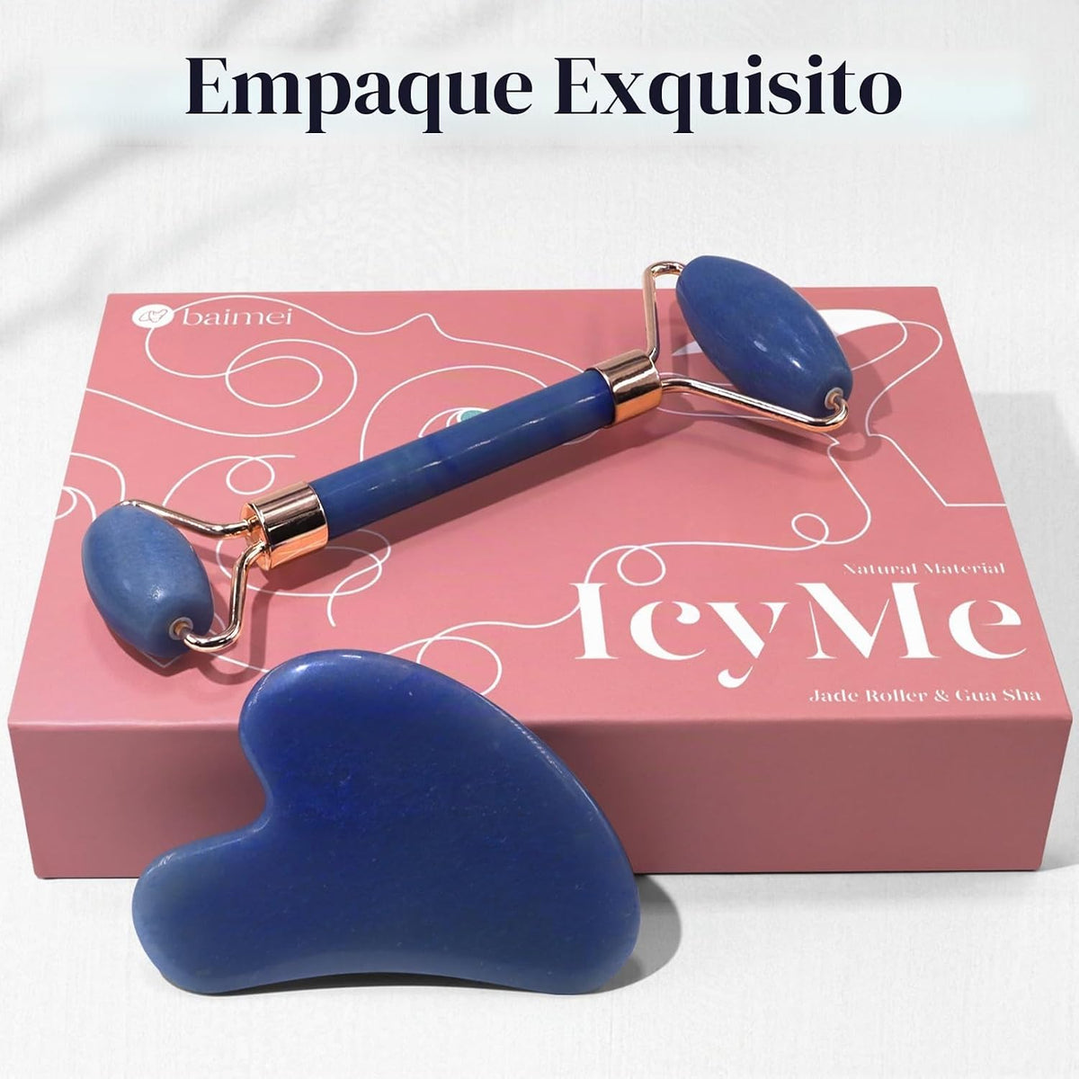 BAIMEI IcyMe Gua Sha &amp; Jade Face Roller Set, herramientas para...