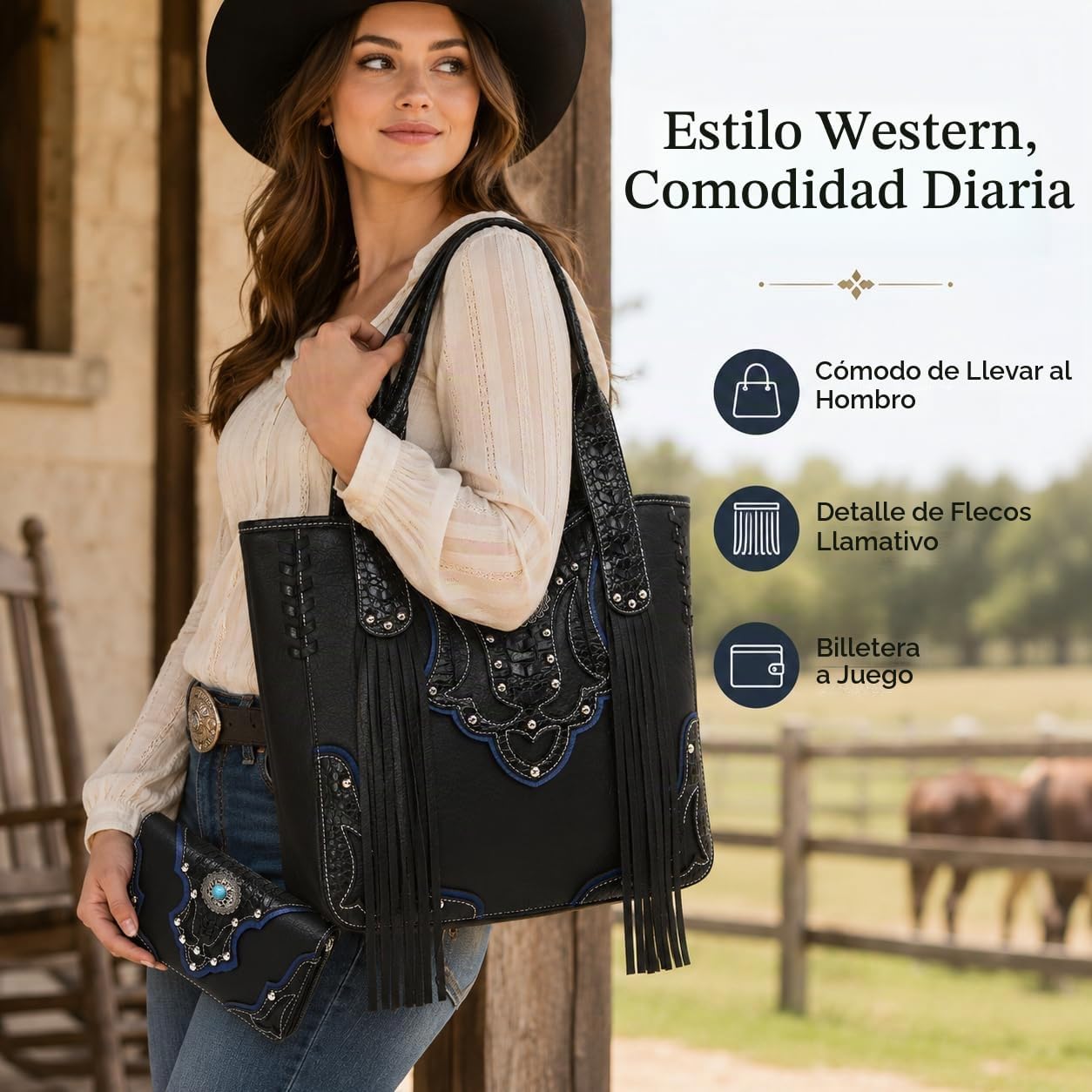 Estilo occidental vaquera tejida con flecos de cocodrilo magnífico...