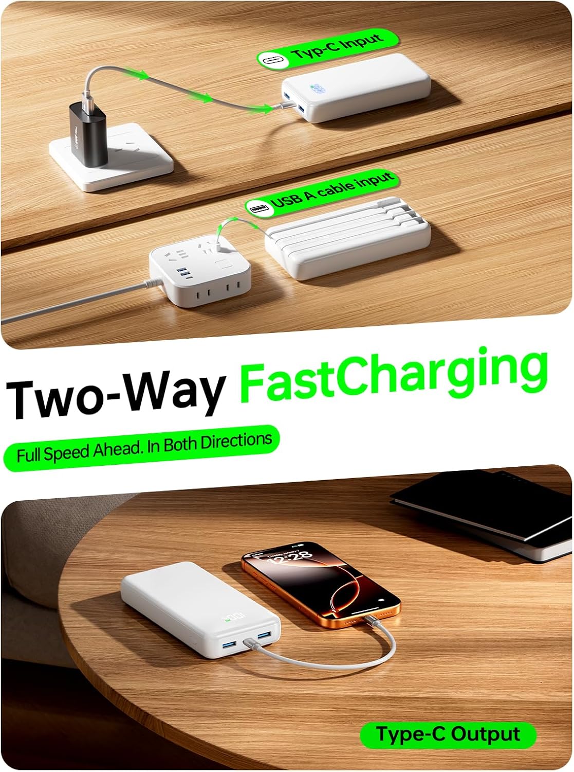 Cargador portátil, cargador de batería de 50000 mAh, cable integrad...
