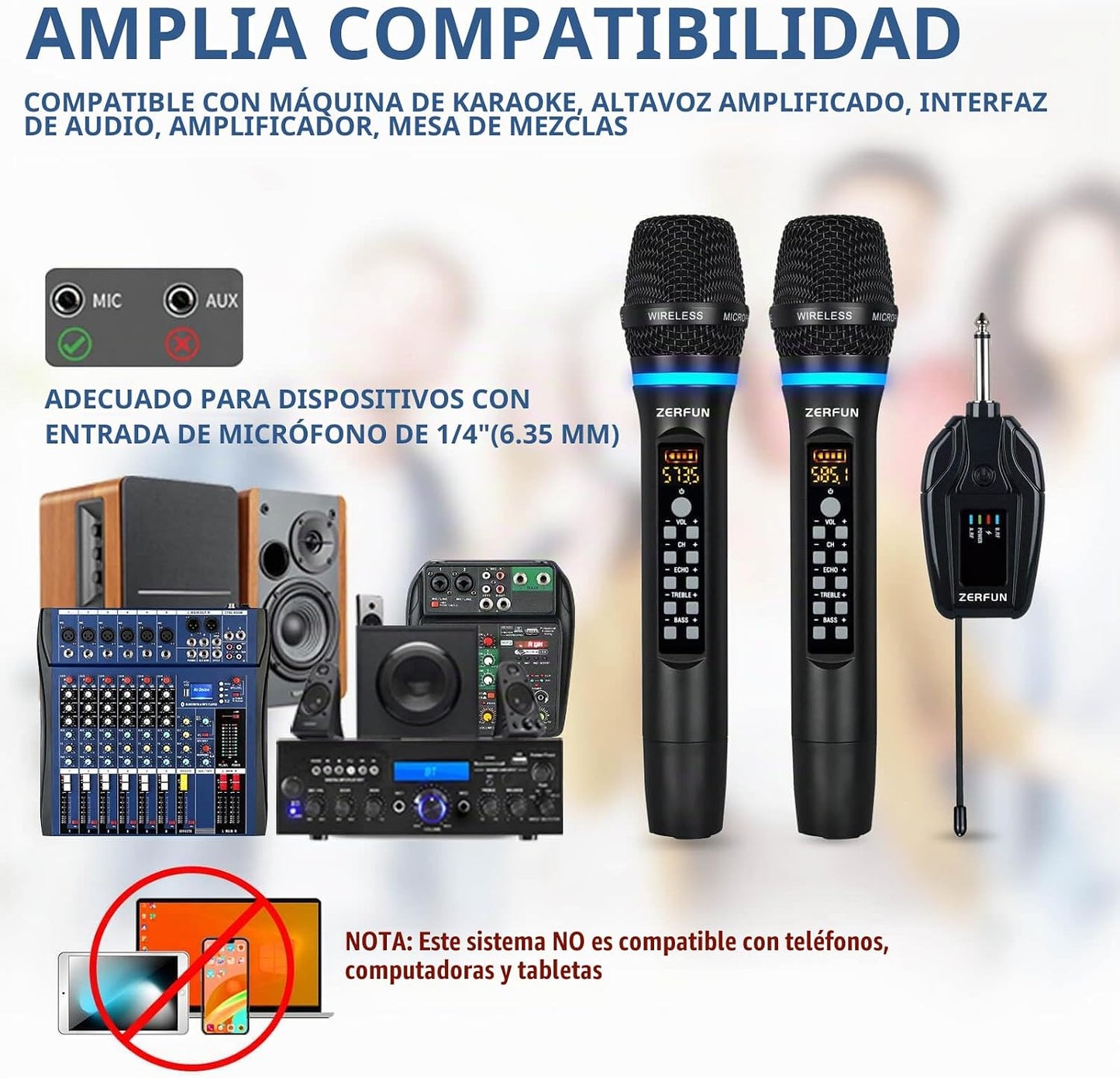 ZERFUN Micrófonos inalámbricos duales recargables, sistema de micró...