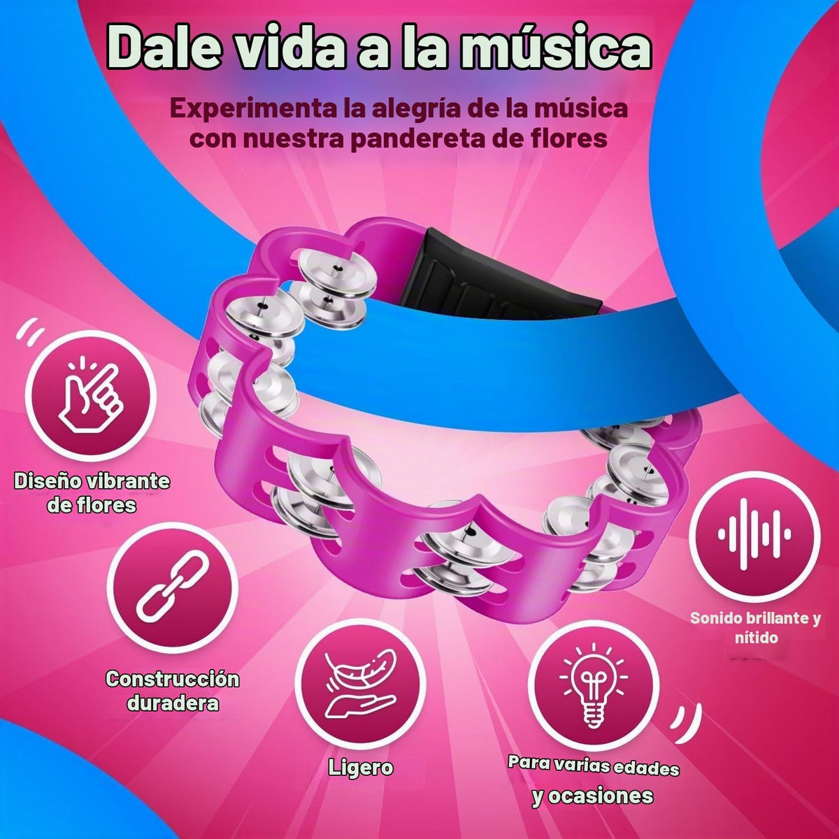 Flexzion Panderetas de flores de 8 pulgadas, jingles de doble fila,...
