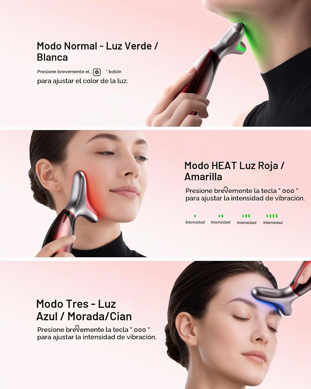 Pedete Masajeador facial, terapia de luz roja de 7 colores para car...