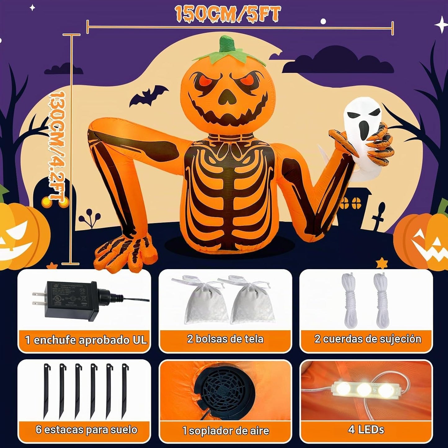 GUDELAK Decoración inflable de Halloween de 5 pies para exteriores,...