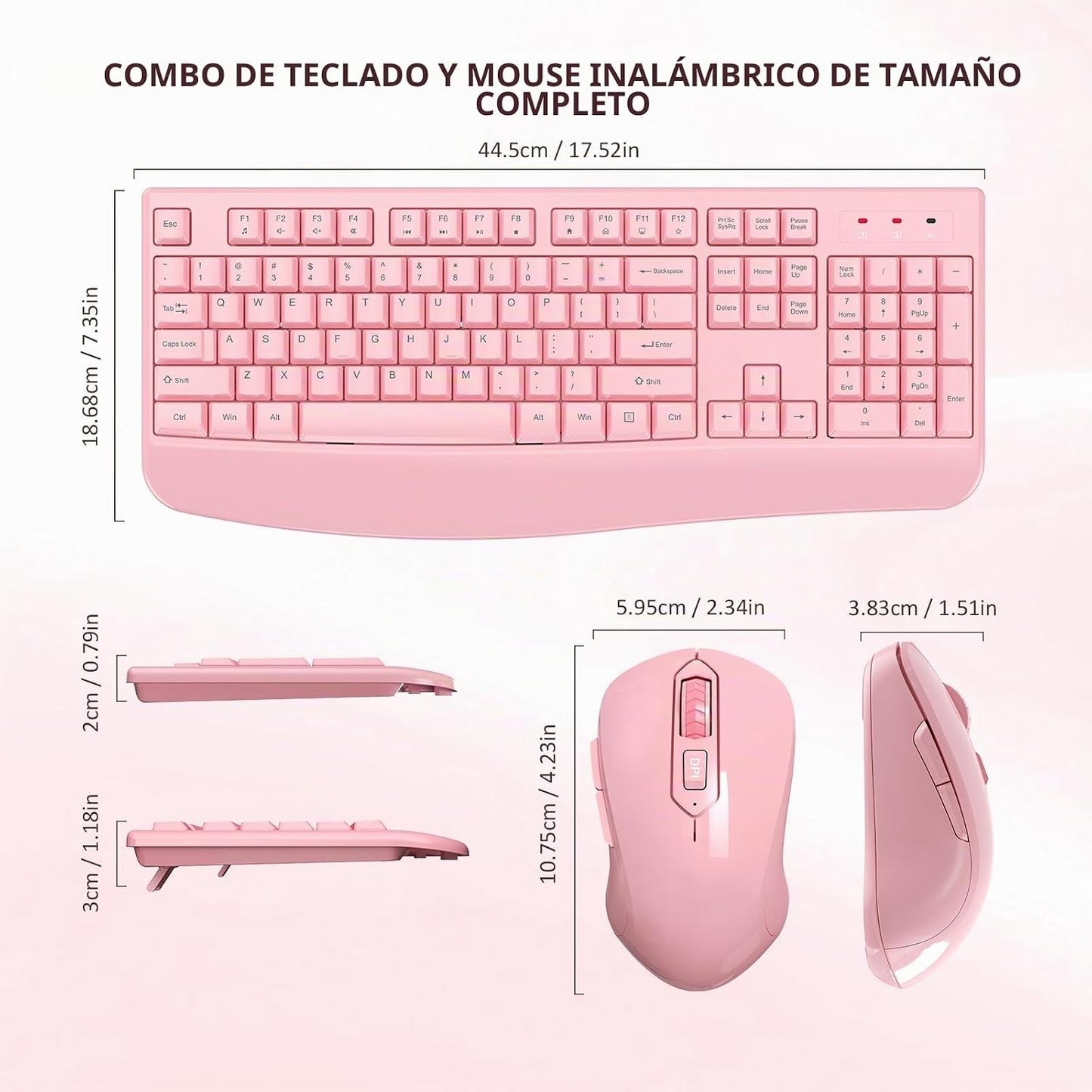 Combo de teclado y ratón inalámbricos de tamaño completo 2.4 GHz co...