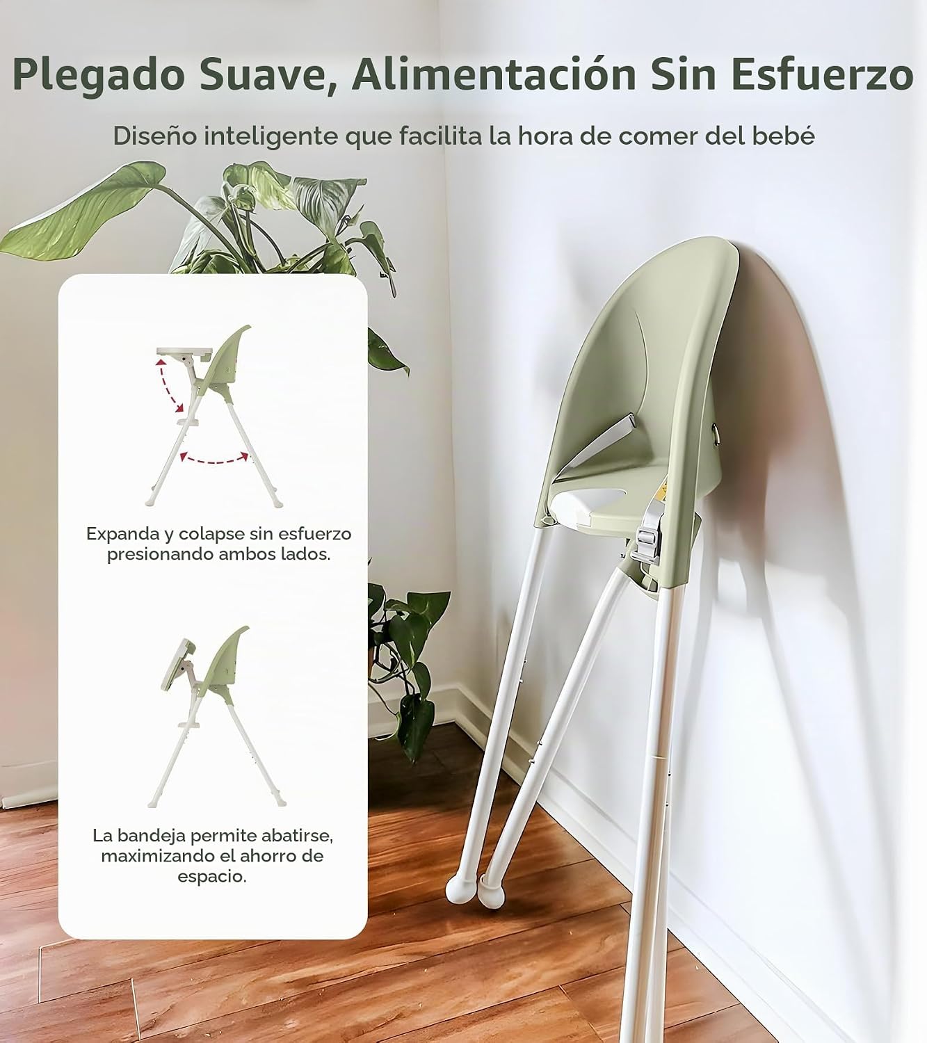 Mallify Silla alta plegable, silla alta portátil para bebé que ahor...