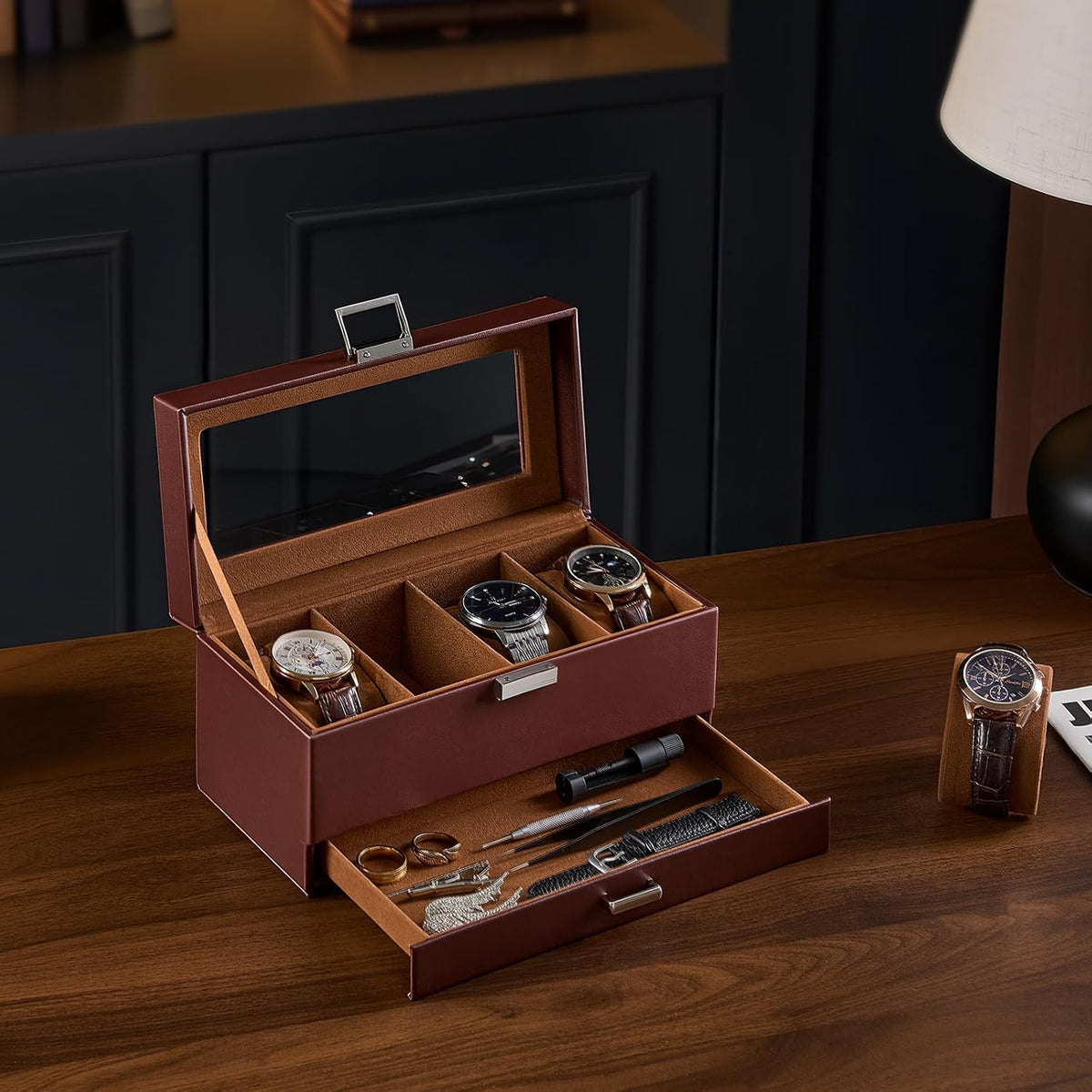 ProCase Estuche para reloj, organizador de caja de reloj con 4 ranu...