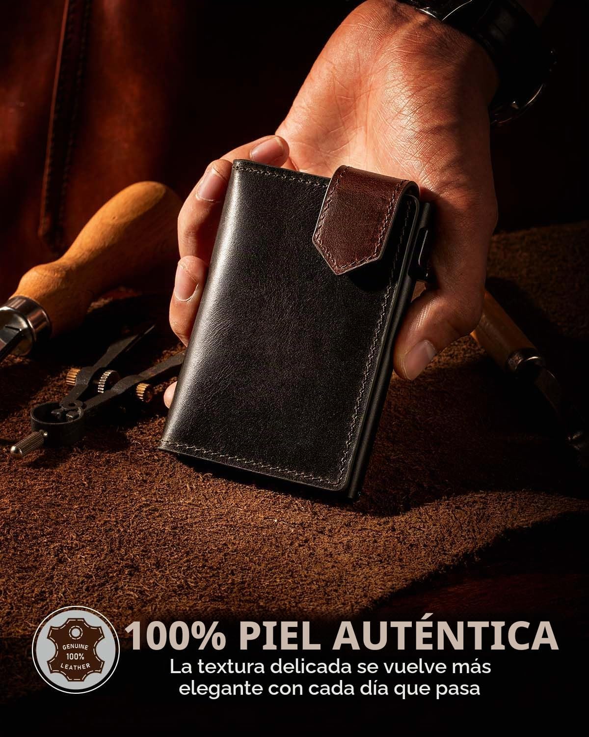 LORZOR Cartera delgada para hombres con cierre de seguridad, billet...
