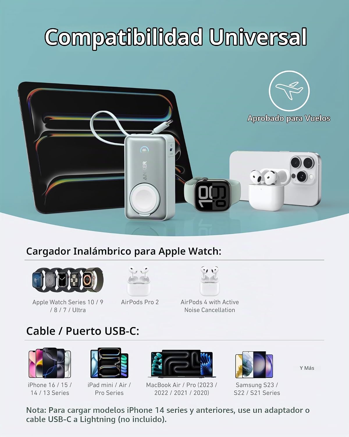 Anker MagGo Power Bank para Apple Watch, batería compacta de 10,000...