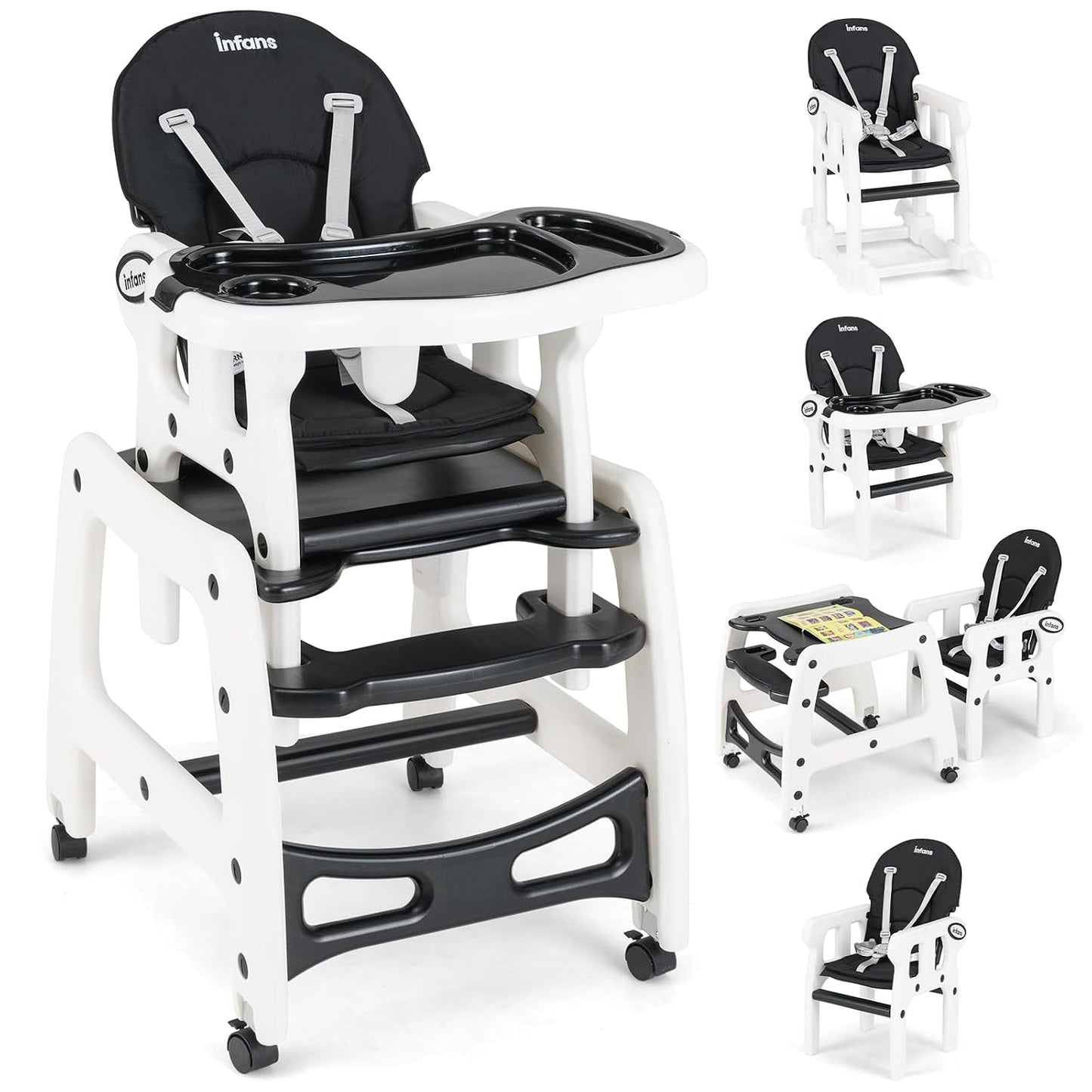 INFANS Silla alta 5 en 1 para bebé, juego de sillas convertibles pa...
