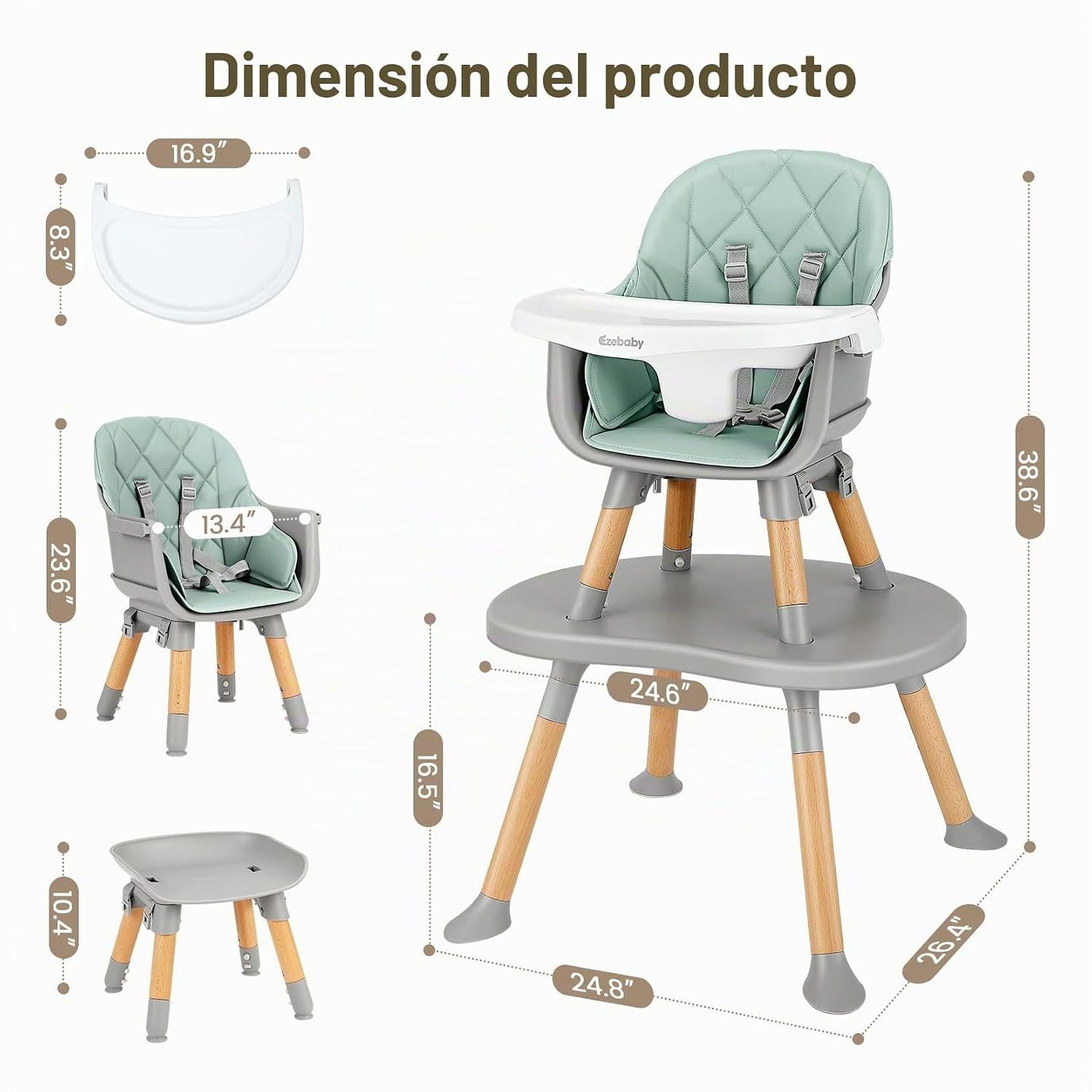 Ezebaby Silla alta convertible para bebé con mesa y asiento, silla...