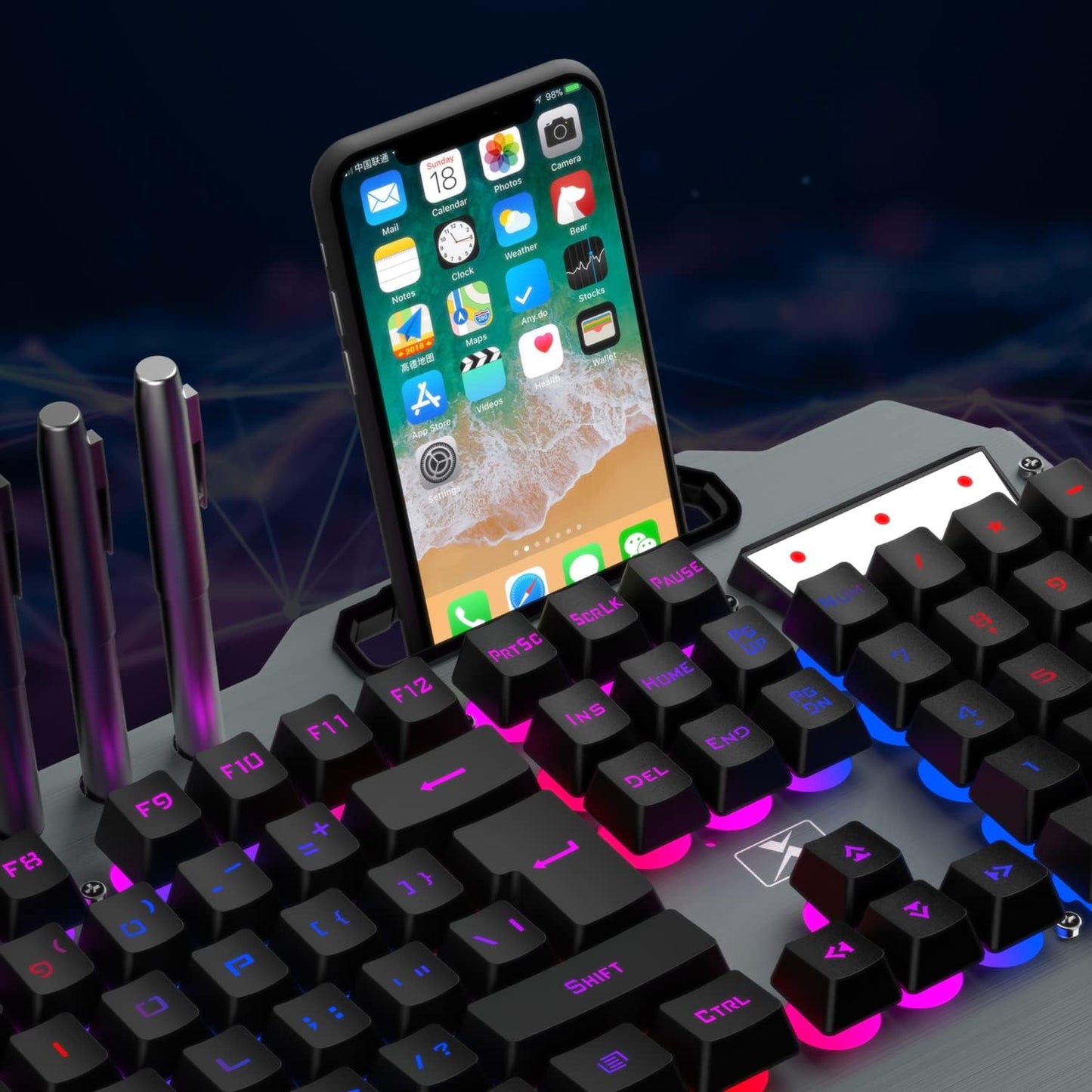 Combo de teclado y mouse inalámbricos para juegos, teclado con retr...