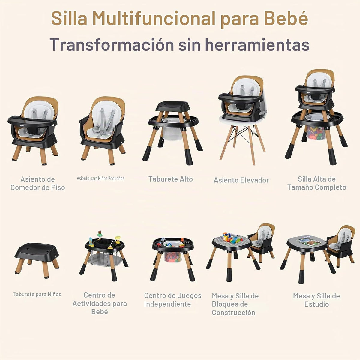 INFANS Silla alta 9 en 1, silla alta convertible para bebés y niños...