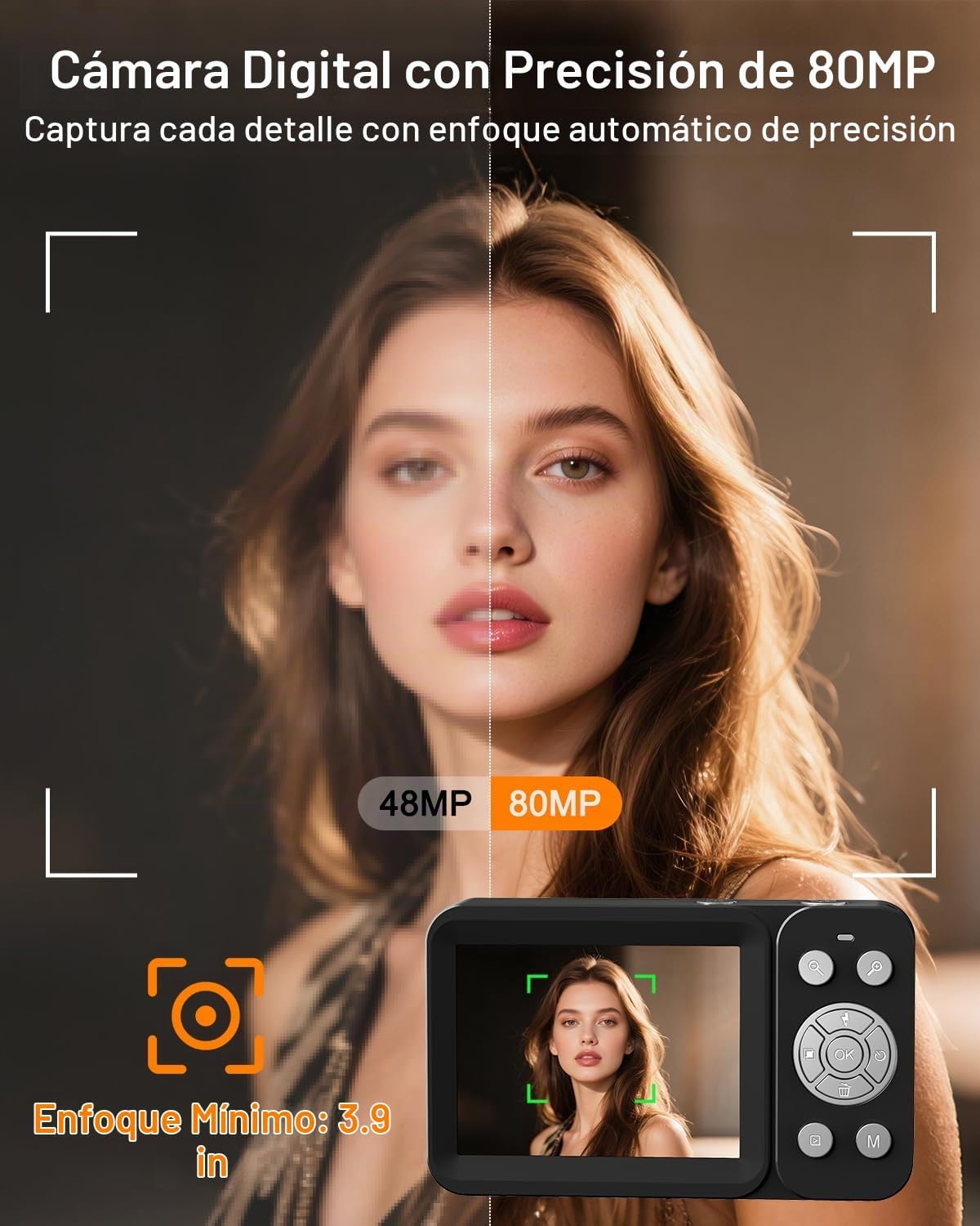Hoorola Cámara digital, pantalla dual 5K 80MP, enfoque automático p...
