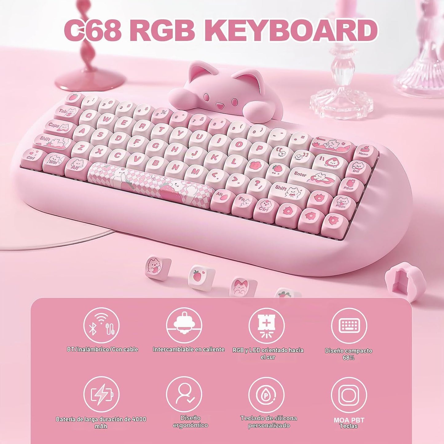 YUNZII Teclado mecánico inalámbrico C68, 65% de diseño, intercambio...