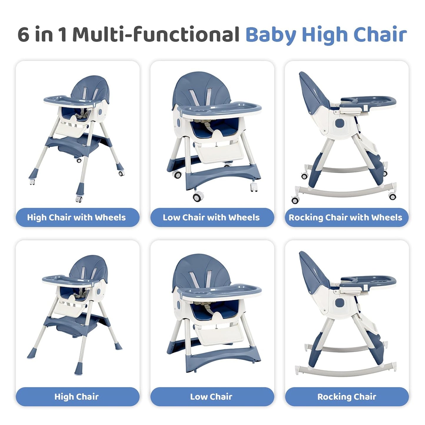 Sillas altas 6 en 1 para bebés y niños pequeños, silla alta plegabl...