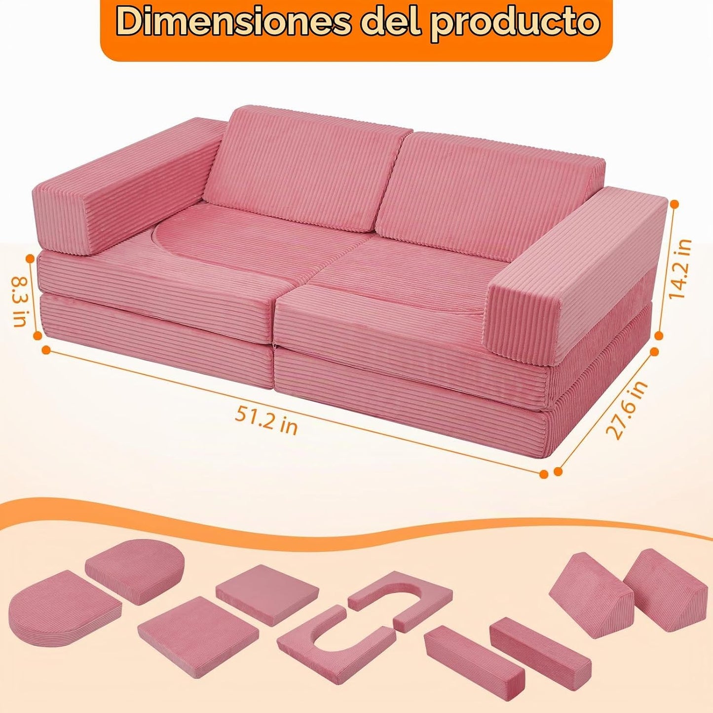 MeMoreCool Sofá para niños, sofá de juego modular de 10 piezas, fue...