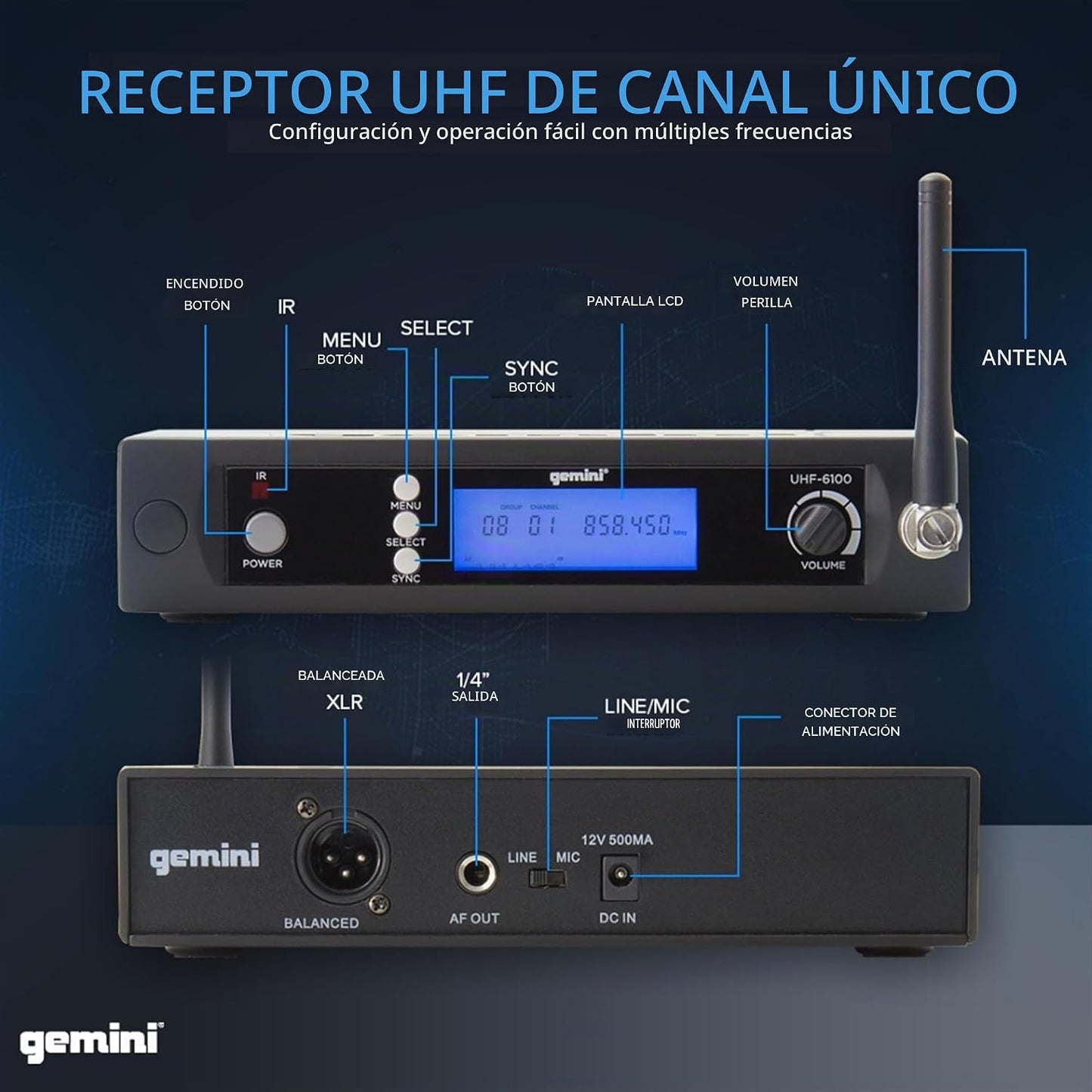 Gemini Auriculares inalámbricos UHF y sistema de micrófono Lavalier...