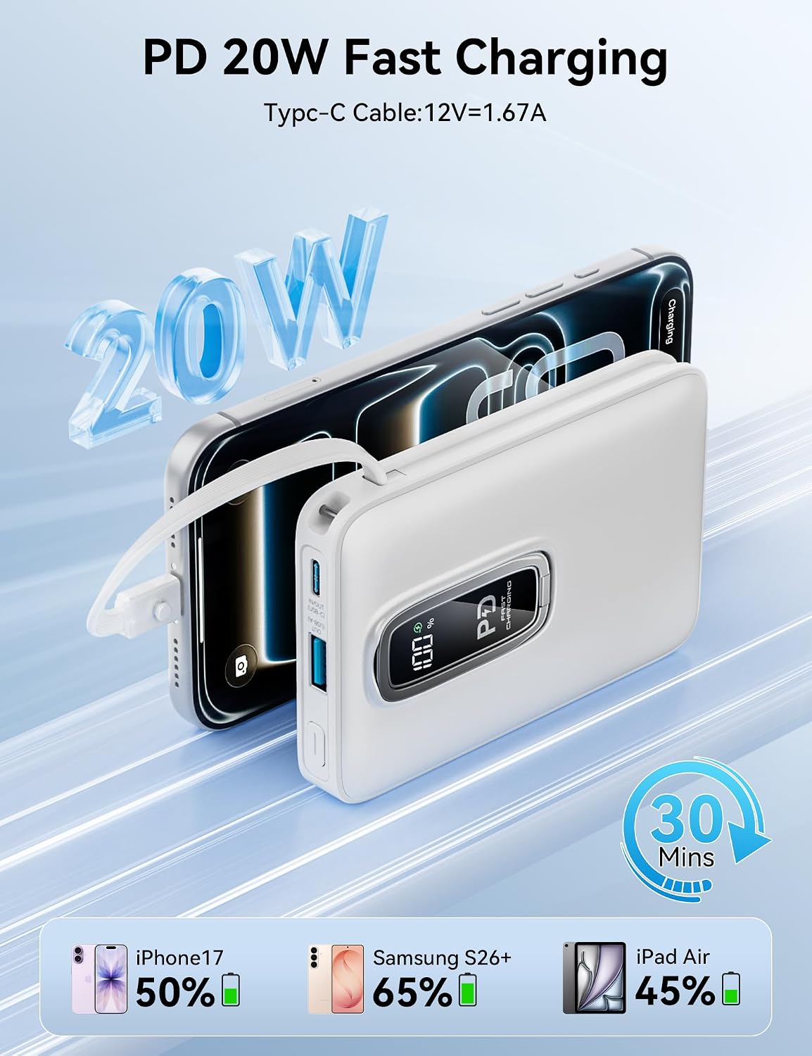 LENGSUM Cargador portátil MagSafe, 22.5 W 10000 mAh, banco de energ...