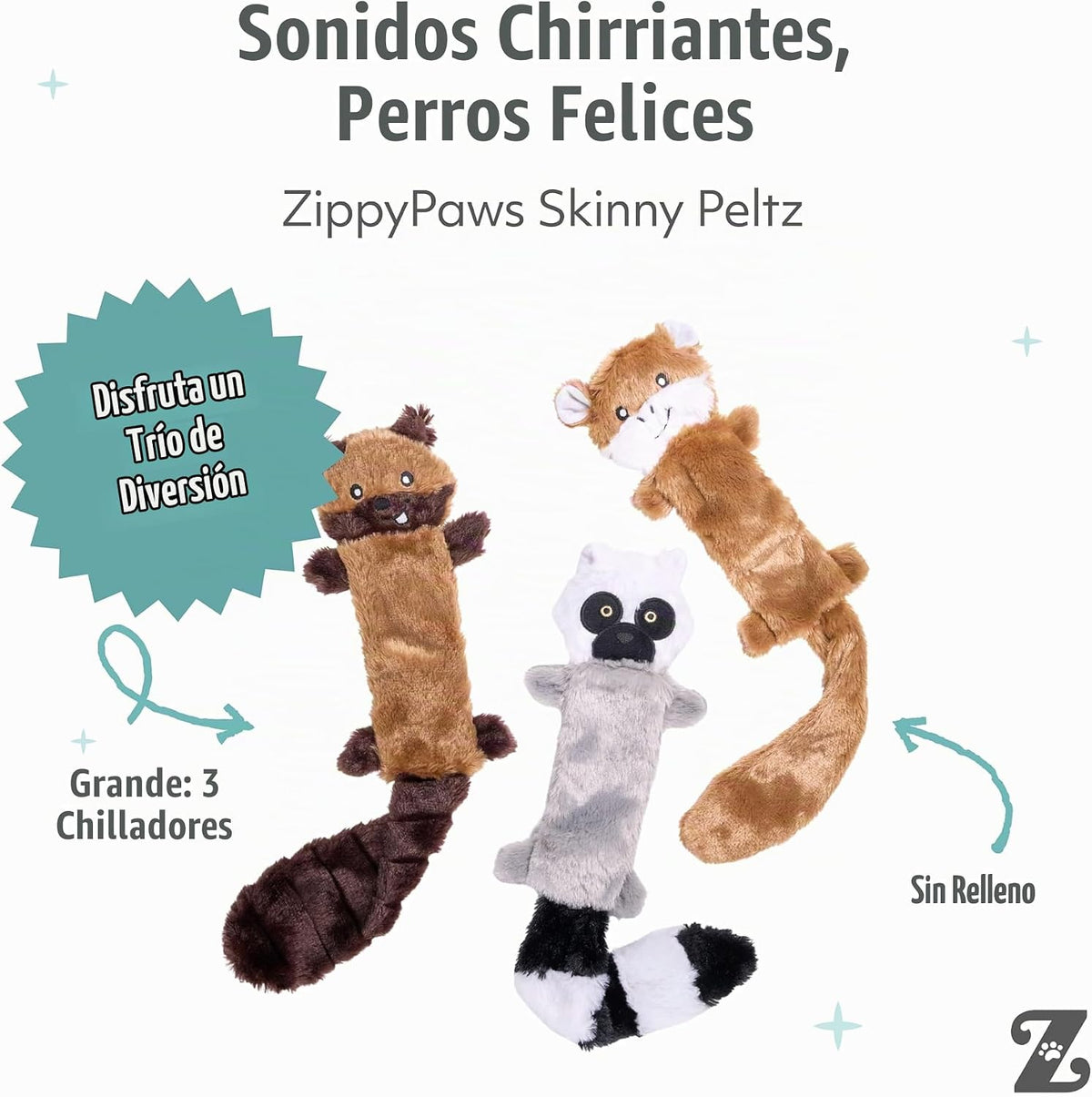 ZippyPaws - Peltz Skinny - Juguete de peluche para perro, sin relle...