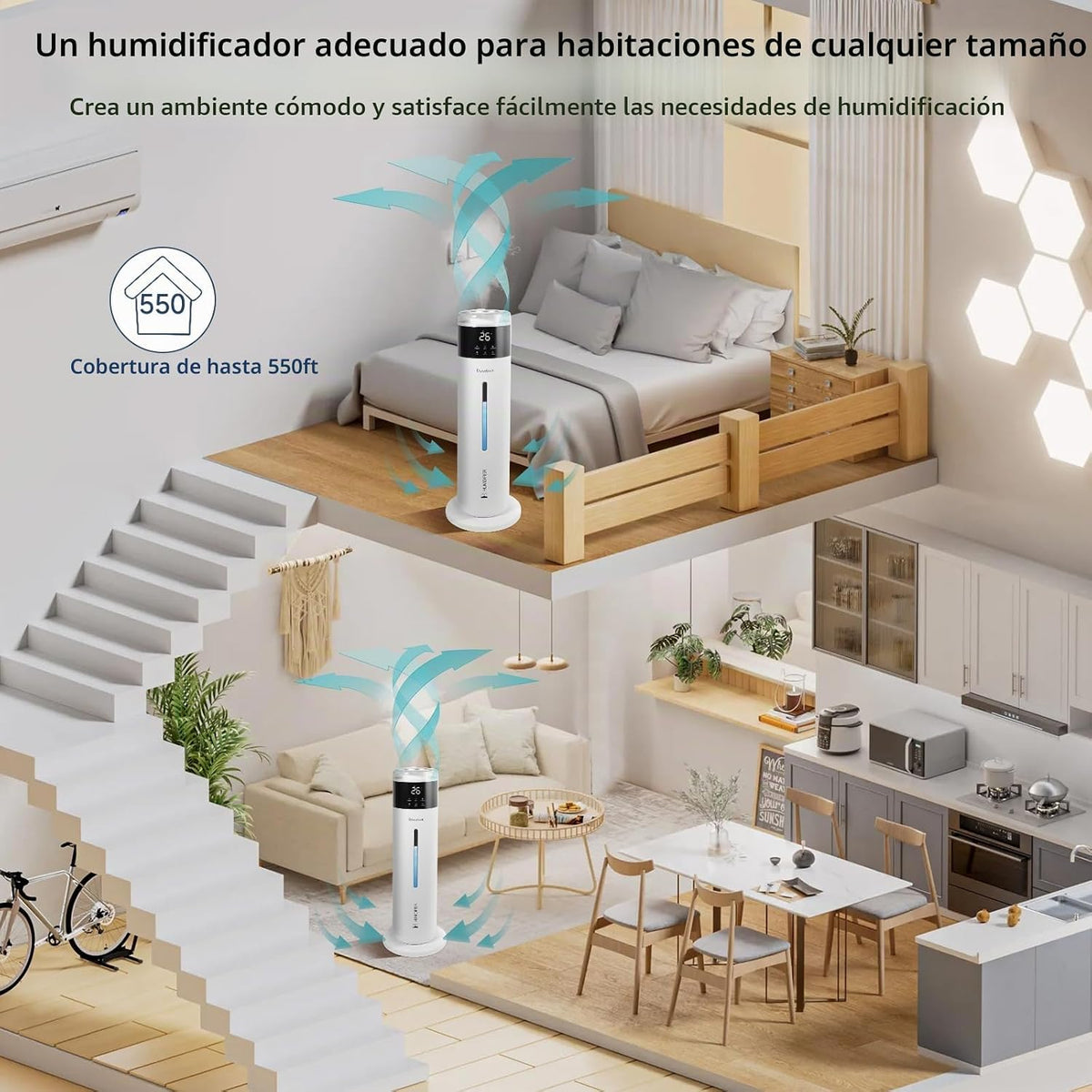 Humidificador grande para dormitorio, 8L\/2.1Gal ultrasónico de nie...