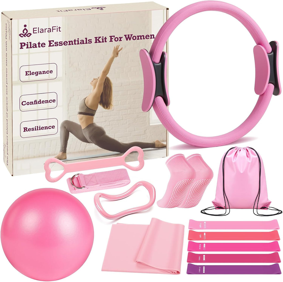 ElaraFit Home Juego de anillo y pelota de pilates para mujeres con...