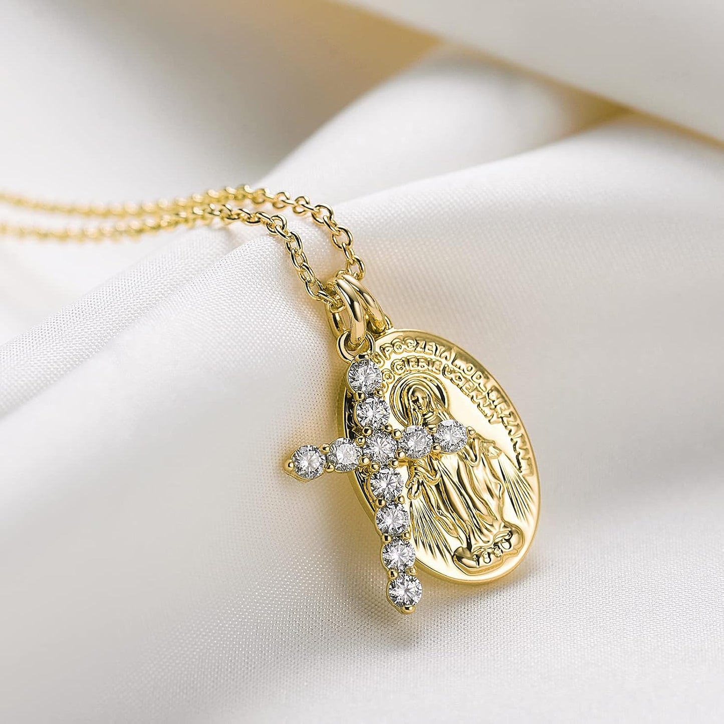 Collares de cruz de oro AllenCOCO para mujer, collares con crucifij...