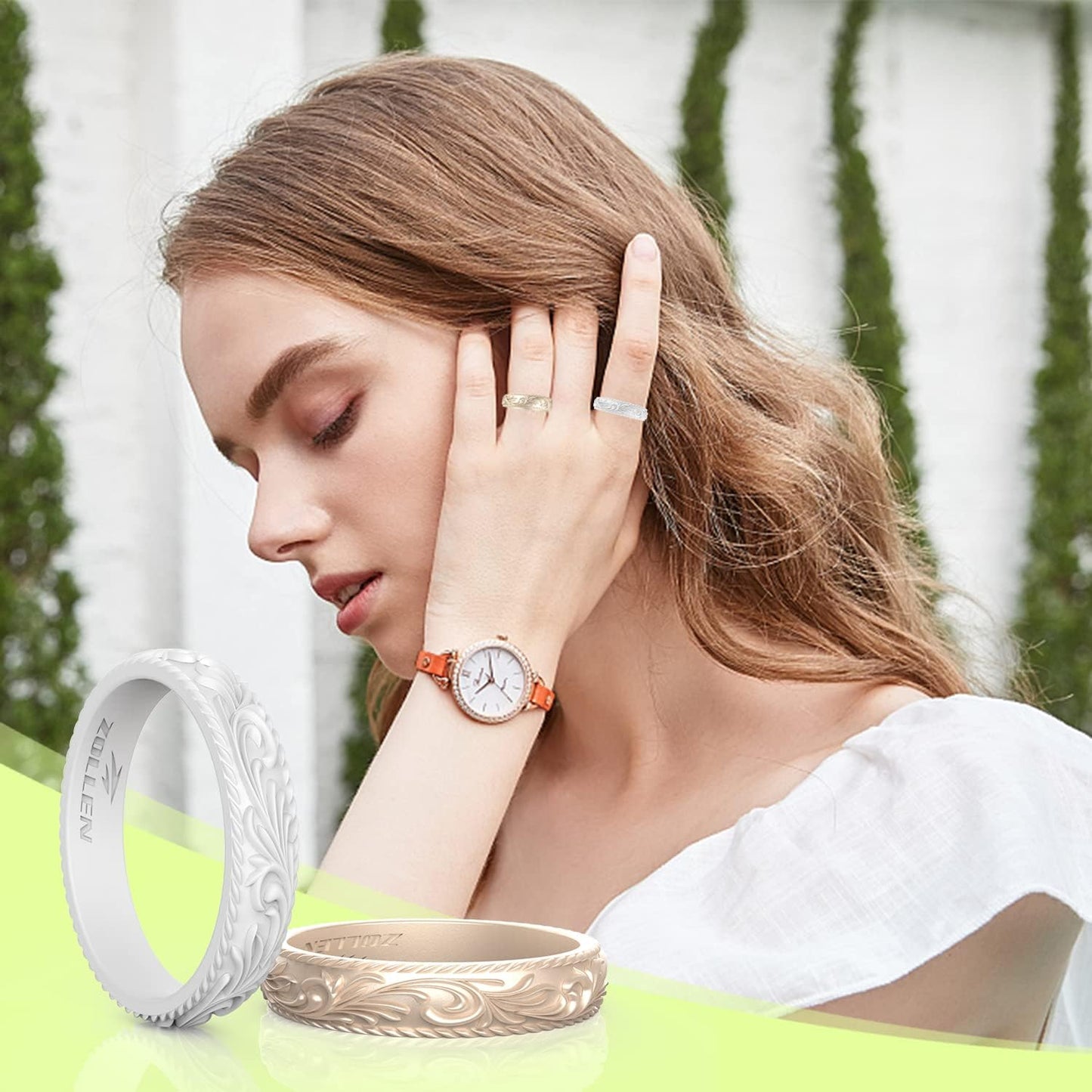 Zollen Anillos de boda de silicona para mujer, paquete de 4\/7 unid...