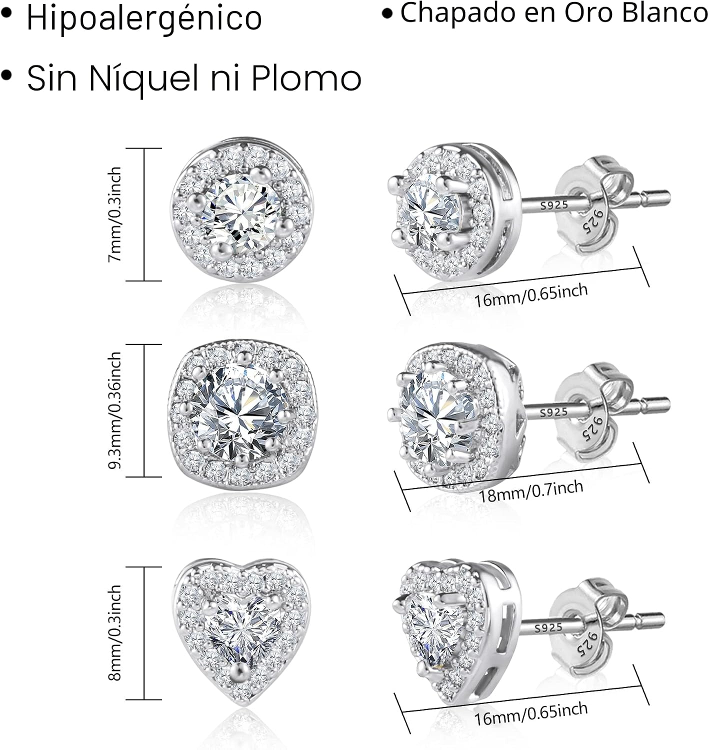 ALEXCRAFT Aretes de tuerca de plata de ley para mujeres y niñas, ci...