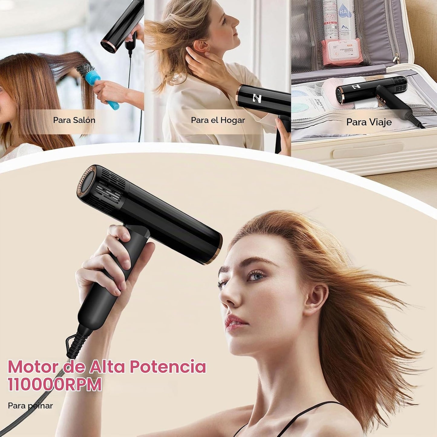 Nicebay Secador de pelo iónico con difusor para cabello rizado, mot...