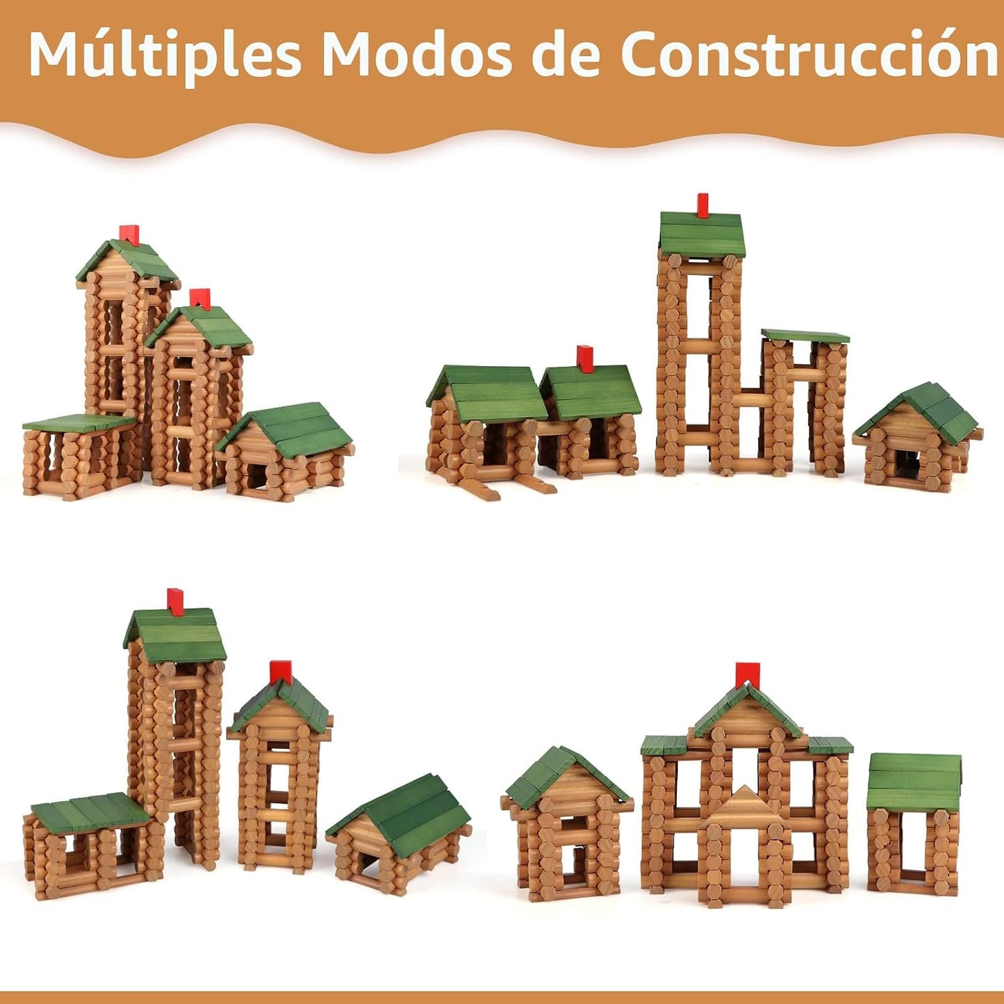 Wondertoys Juego de troncos de madera de 328 piezas a partir de 3 a...