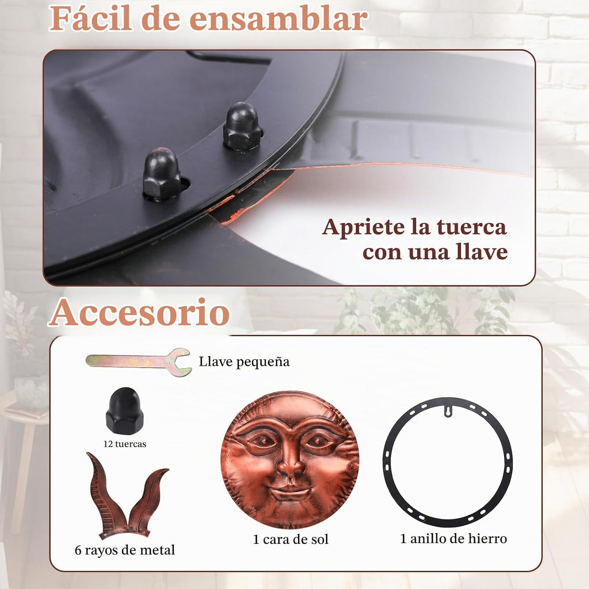 VCUTEKA Arte de pared de metal con sol de 27 pulgadas, decoración p...